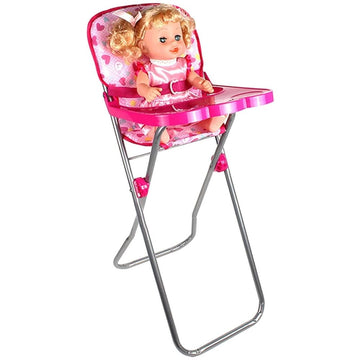 Miniature foldable doll high chair with tray from Everything Baby, designed for pretend play and doll accessories.