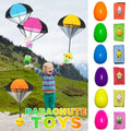 Six colorful Easter eggs with parachute toys for kids, perfect for pretend play, Easter baskets, and outdoor party fun.