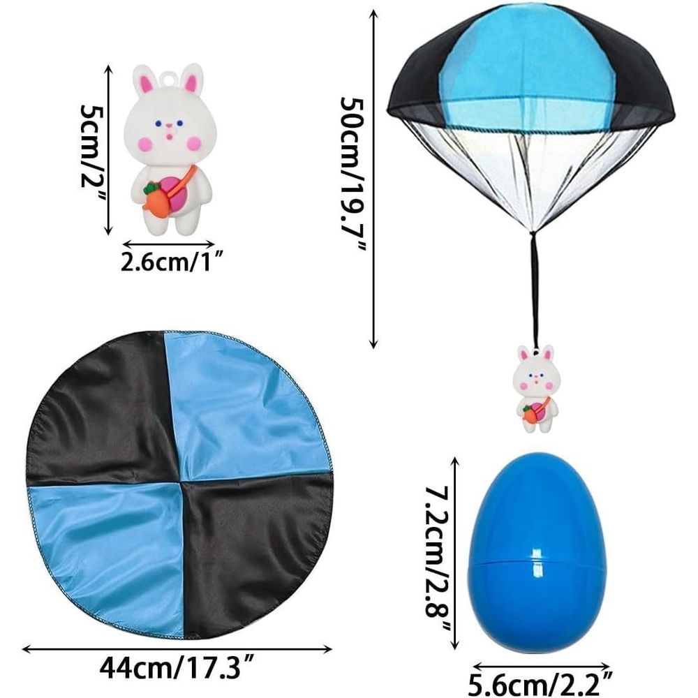 Six colorful Easter eggs with parachute toys for kids, ideal for Easter baskets, party favors, and pretend play.