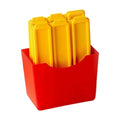 Baby and kids pretend play with a French fry-shaped silicone ice mold from Everything Baby, featuring a magnetic storage box.