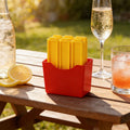French fry shape silicone ice mold by Everything Baby, flexible food-grade tray with magnetic storage for cocktails and drinks.
