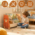 Double-sided kids bookshelf by Everything Baby, low height wooden storage organizer for nursery, playroom, or bedroom.