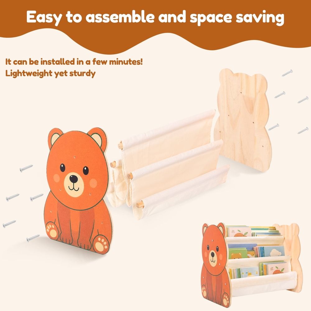 Double-sided kid's bookshelf by Everything Baby, low height nursery storage organizer with shelves for children's books and toys.