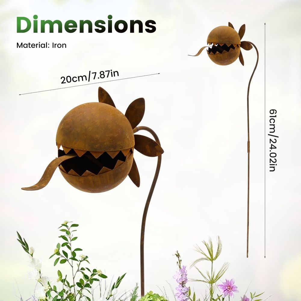 Decorative metal carnivorous plants garden stake by Everything Baby, iron construction for outdoor lawn or porch display.