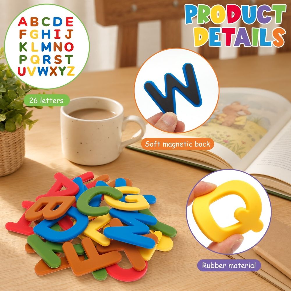 26-piece wooden fridge magnets set with colorful magnetic letters, waterproof and easy to wipe, ideal for kids' building toys.