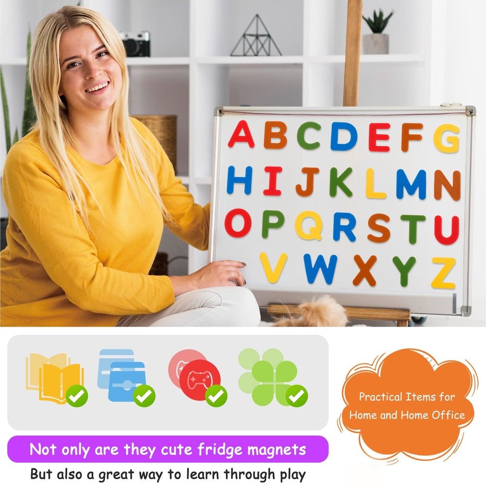 Set of 26 wooden fridge magnets with flexible magnetic letters, waterproof, easy to wipe, designed for toddlers and kids' building toy decor