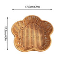 Artificial rattan woven plastic basket for home decor, boho desktop tray, sturdy hand-woven texture, ideal for kitchen or living room.