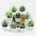 Artificial green plant in a modern white pot, ideal for indoor decor, office, or home decoration with faux leafy foliage.