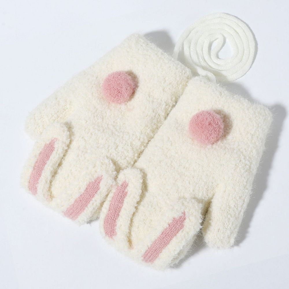 Cute rabbit toddler mittens for baby girls, warm lined knit gloves with cartoon rabbit design for ages 2-6T.