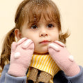 Cute pink rabbit toddler mittens for baby girls, warm lined knit gloves with cartoon rabbit design for ages 2-6T.