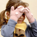 Cute pink knit rabbit toddler mittens for baby girls, warm lined cartoon kids gloves for ages 2-6T, by Everything Baby.
