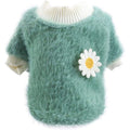 Small dog sweater for girls featuring daisy pattern, plush fleece, round neck, floral design, ideal for autumn and winter warmth.