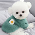 Small dog sweater featuring a girl Daisy pattern, plush fleece, round neck, floral design, perfect for autumn and winter warmth.