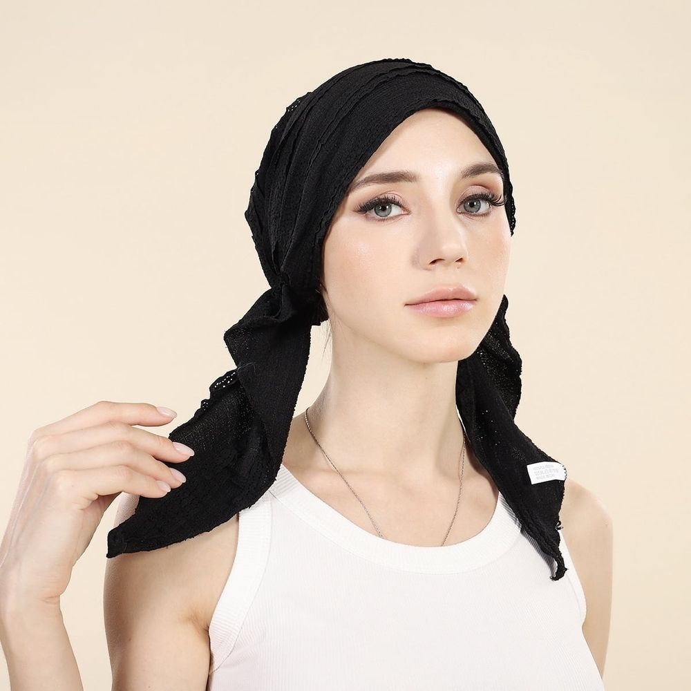 Women’s pre-tied beanie turban headwear in soft fabric, designed for sleep and hair coverage, from Everything Baby.