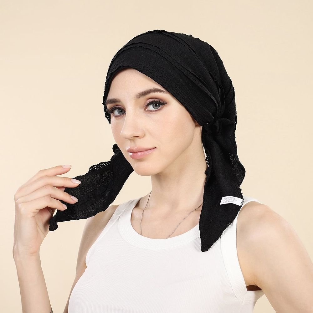 Women’s pre-tied beanie headwear in soft fabric, styled as a turban cap, suitable for sleep or casual wear, by Everything Baby.