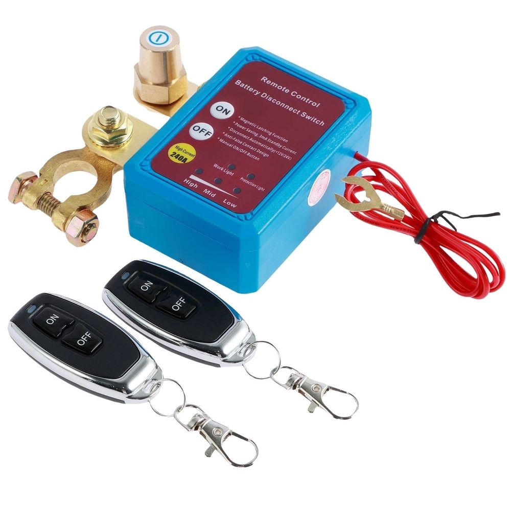 12V 240A remote battery disconnect switch for cars, RVs, boats, and trucks, with anti-theft smart voltage cut-off, by Everything Baby.