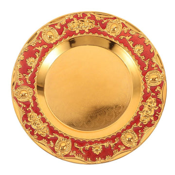Red Round Metal Serving Tray European Style for Home Decor, Multi-Functional Fruit and Plate