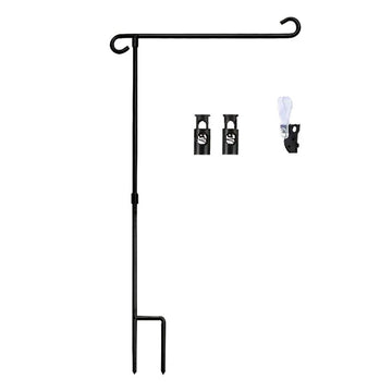 Mini Pole Holder With 2 Clips Garden Stand Stakes Yard Outside Black