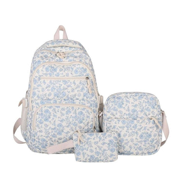 Floral Quilted 3Pcs Backpack Set for Teen Girls,School Backpack Large Capacity Bookbag Water-Resistant Laptop Backpacks, Lightweight Travel Daypack for Women Middle School College Flower,Pink