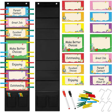Behavior Clip Chart for Classroom Management Set Behavior Chart for Kid Reward Pocket Chart Behavior Bulletin Board Teacher Supplies Student Good Behavior for Preschool Kindergarten, Black