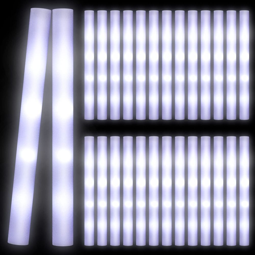 24-pack of white LED foam light sticks, 18-inch glow wands for kids' parties, weddings, raves, and camping events.