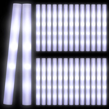 24-pack of white LED foam light sticks, 18-inch glow wands for kids' parties, weddings, raves, and camping events.