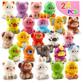 Colorful squishy animal toys in a 24-pack by Everything Baby, ideal for kids' party favors, stress relief, and classroom prizes.