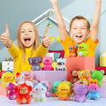 Colorful squishy animal toys in a 24-pack from Everything Baby, ideal for kids' party favors, stress relief, and classroom prizes.