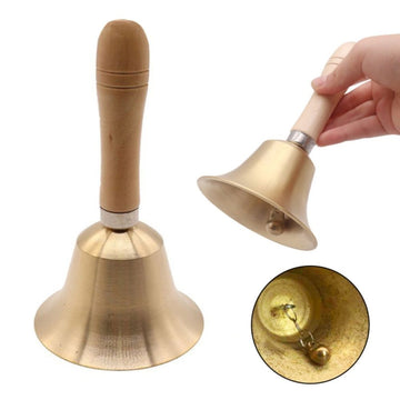 Clearance! Extra Loud Solid Brass Hand Call Bell with Wooden Handle