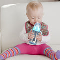 Baby Nurture Nest 10 oz anti-colic baby bottles with easy-hold handles and soothing blue trim, designed for feeding and comfort.