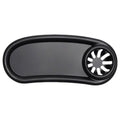 Black universal snack tray for strollers with flexible silicone arm grippers, stays in place, ideal for on-the-go baby feeding.