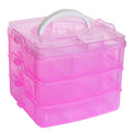 Medium blue 3-tier plastic craft storage box with 18 adjustable compartments, snap-lock trays, ideal for organizing baby feeding supplies.