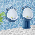 Dark blue baby urinating standing wall-mounted potty training urinal for boys, suitable for ages 1 to 6 years, by Everything Baby.