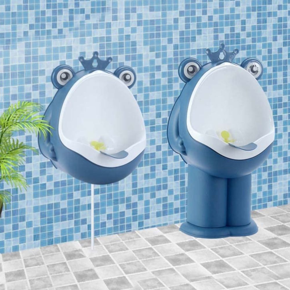 Dark blue baby urinating standing wall-mounted potty training urinal for boys, suitable for ages 1 to 6 years, by Everything Baby.