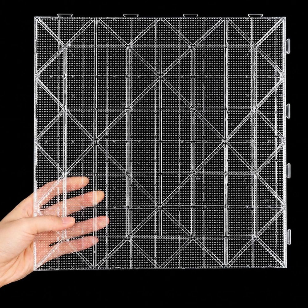 Clear 11x11 inch fuse bead pegboard by Everything Baby for DIY craft projects, with square plastic bead boards for kids and creative play.