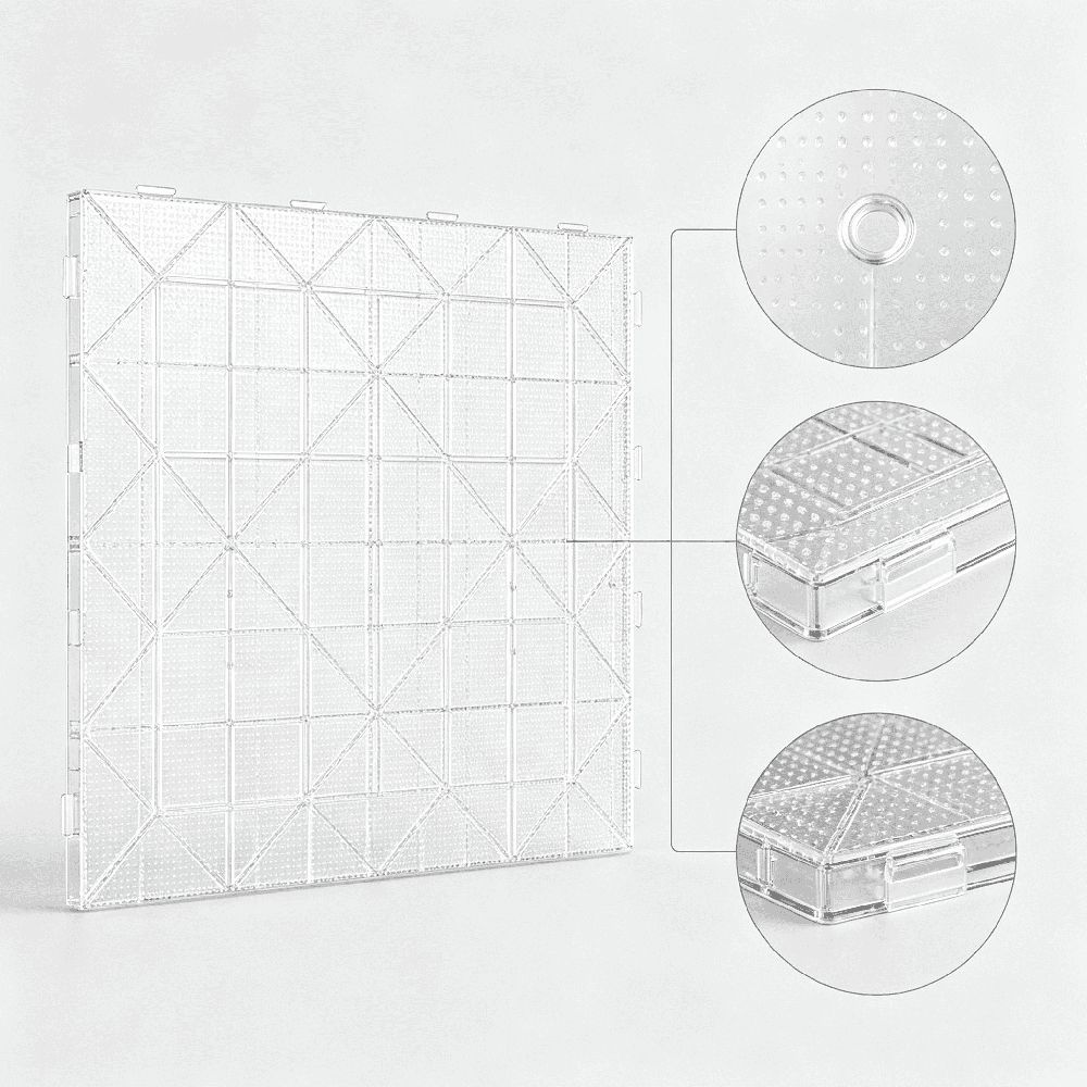 Clear 11x11 inch fuse beads pegboard by Everything Baby, square plastic bead board for DIY craft and creative handmade projects.