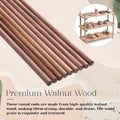 Set of 8 walnut wooden dowels, 3/8 inch diameter, 12-inch length, unfinished hardwood rods for crafts, woodworking, and DIY projects.