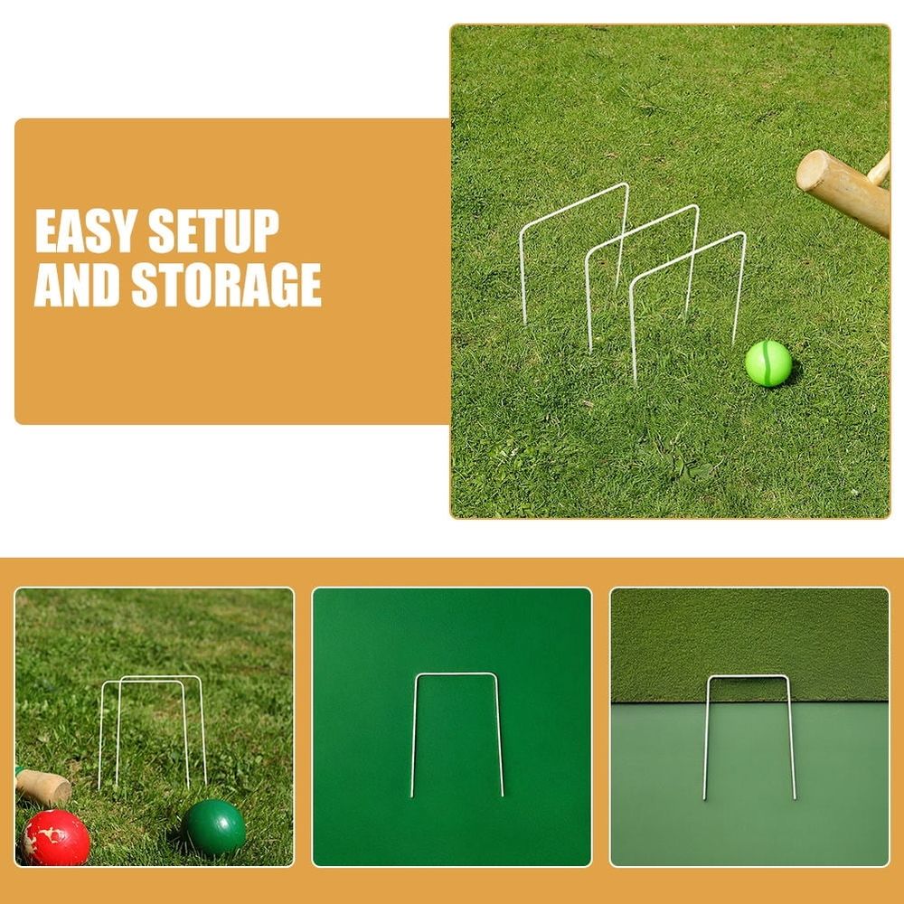 10-piece white iron croquet wickets set for outdoor lawn games, suitable for kids' backyard play and outdoor activities.