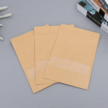 50Pcs Kraft Paper Bag with Window for Food Storage and Sharing in Chocolate Color