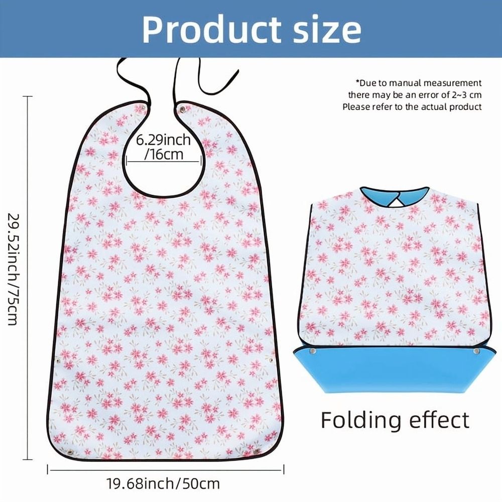 Three reusable adult bibs for elderly men and women, with crumb catchers, designed for nursing and feeding by Everything Baby.