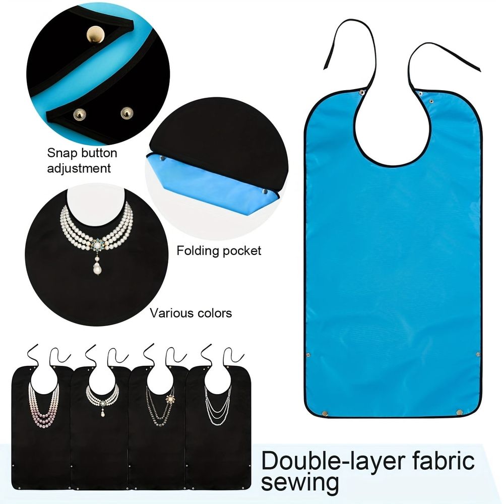 Four reusable waterproof adult bibs for women with crumb catchers, washable dining protectors by Everything Baby.