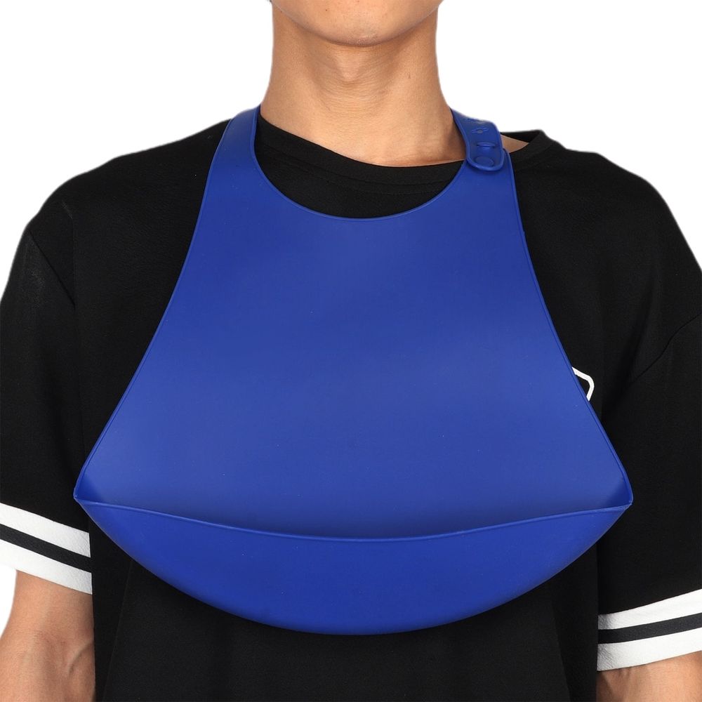Adult silicone bib with pocket from Everything Baby, waterproof and adjustable for elderly and disabled individuals.