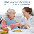 Comfortable silicone adult nursing bib with easy button closure, bottom crumb catcher, and dishwasher-safe design for easy cleaning.