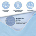 Two waterproof adult bibs for women and men with crumb catchers, reusable and washable in blue, ideal for feeding and eating.