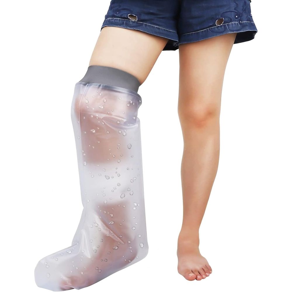 Waterproof cast cover for kids' legs, reusable shower protector by Everything Baby, keeps cast and wound dry after surgery