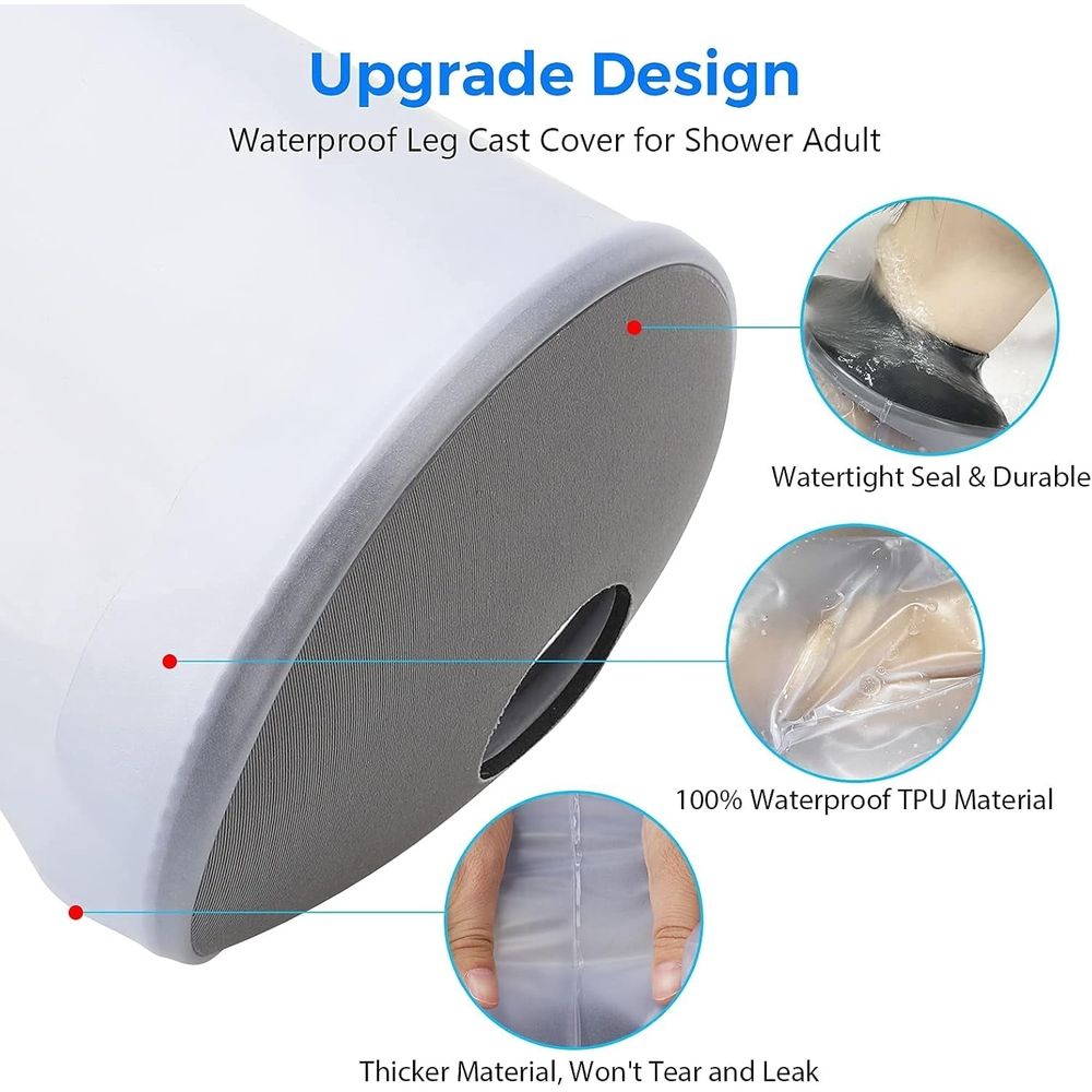 Waterproof cast cover for kids' leg showers, reusable, watertight protector for post-surgery wounds and cast dressing.