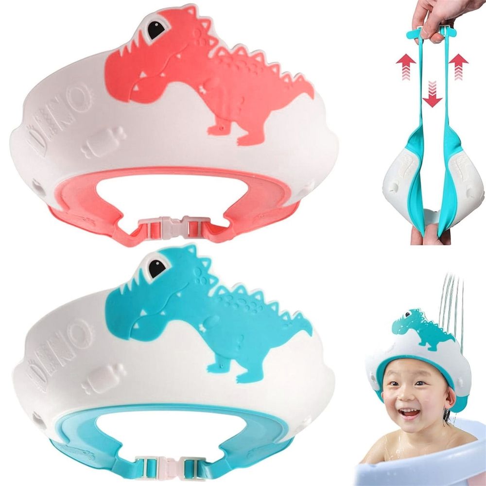 Cute dinosaur-shaped children's shower cap shield from Everything Baby, soft, anti-slip visor hat for kids’ bath and grooming.