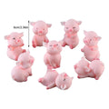 Set of 8 cute pig figurines by Everything Baby, miniature toy figures for fairy gardens, cake toppers, and desk decorations.