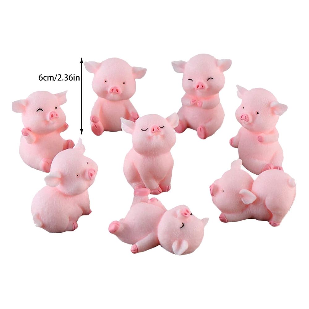 Set of 8 cute pig figurines by Everything Baby, miniature toy figures for fairy gardens, cake toppers, and desk decorations.