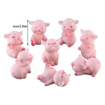 Set of 8 cute pig figurines by Everything Baby, miniature toy figures for fairy gardens, cake toppers, and desk decorations.